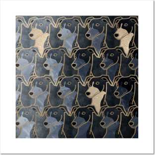 Greyhound Blue and Gold Elegant Pattern Posters and Art